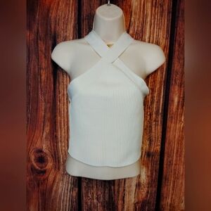 Forever 21 Cream Ribbed Halter Tank Top Size Small!